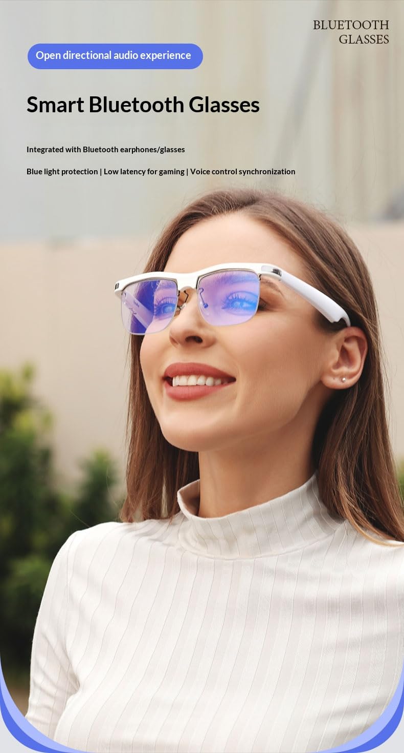 BLUETOGLASSES Smart Audio Sunglasses, Open-Ear Bluetooth 5.3 Glasses for Music & Calls, HD Stereo, Blue Light Protection, Wayfarer Style, White (Black) Black