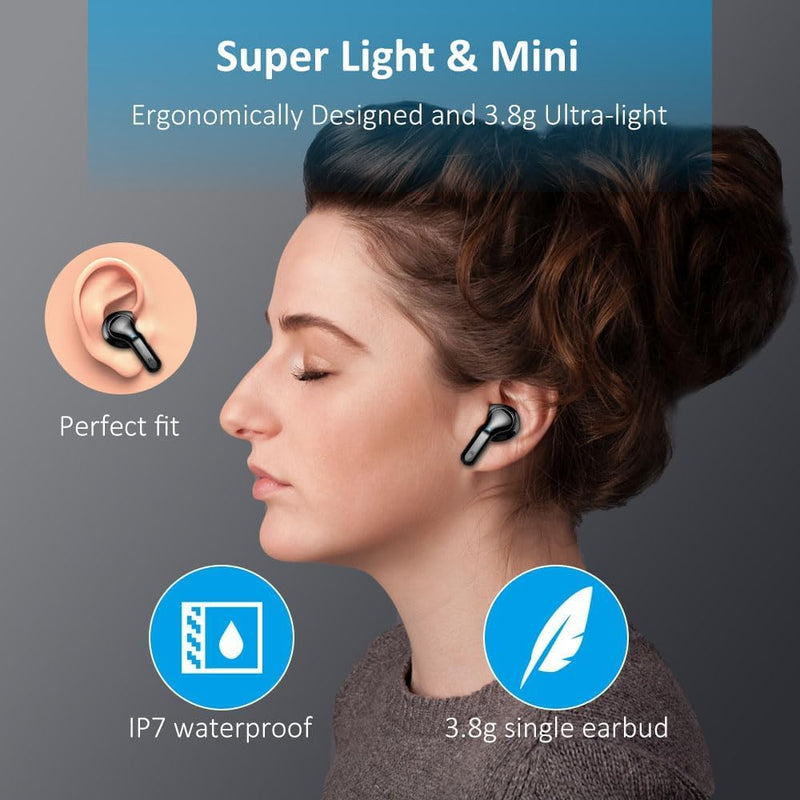Wireless Earbuds, 2026 Bluetooth 5.4 Headphones NEW Ear Buds 40H Bass Stereo in-Ear Earphones ENC Noise Cancelling Earbuds with 4 HD Mic, USB-C LED Display IP7 Waterproof Sport Headset for Android iOS Dark Black