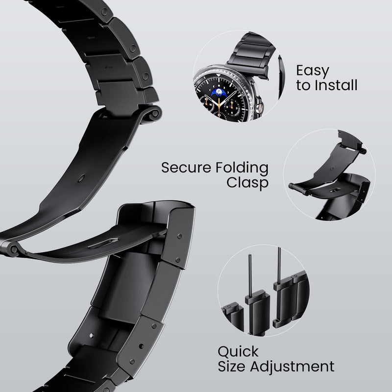 Titanium Band for Samsung Galaxy Watch 9/8 40mm/44mm/8 Classic 46mm | Titanium Metal, Lightweight & Ultra-Durable, Business & Casual Style, Folding Clasp with Double Security for Men Women Black Titanium