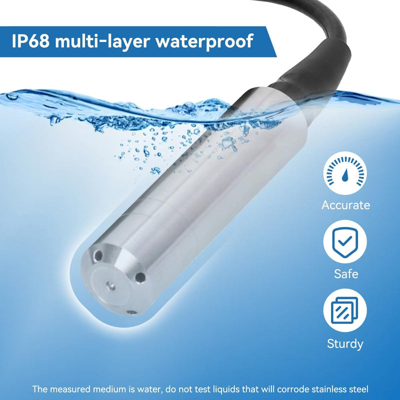 Level Indicator Cistern, Water Level Indicator Cistern, 0-10 m Water Level Sensor, Level Detector Made of Stainless Steel 304 Transmitter, Submersible Level Measurement for Fuel Water Indicator