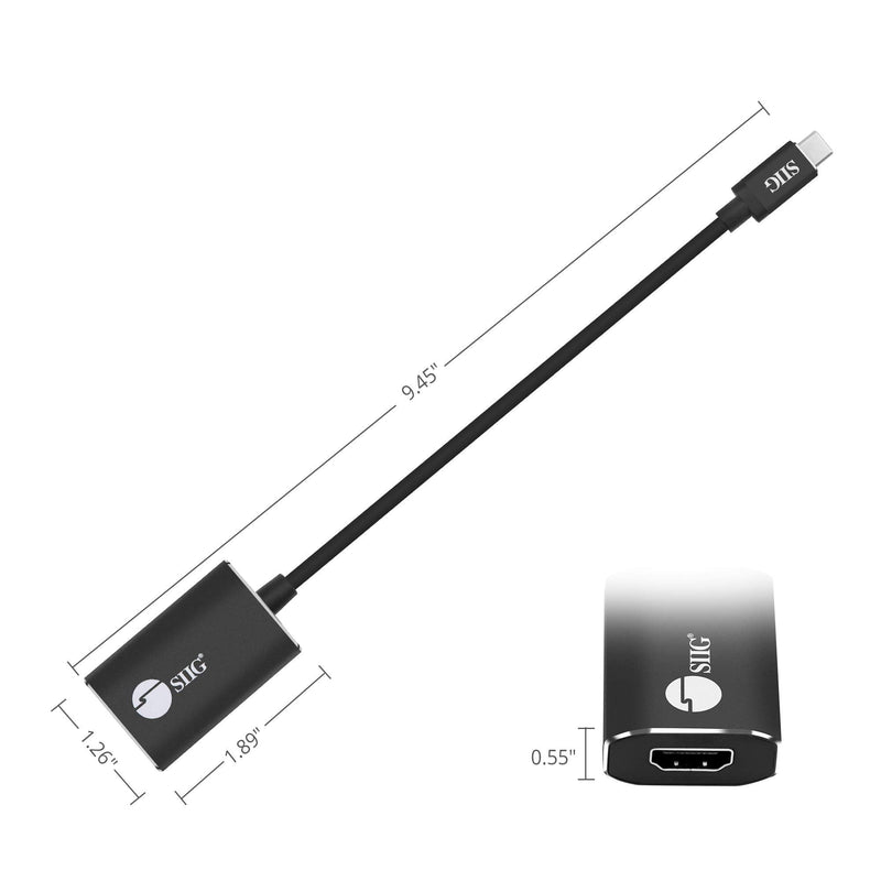 SIIG CB-TC0C12-S1 USB Type C to 4K HDMI Cable Adapter - Thunderbolt 3 Compatible - Male to Female Converter - Reversible Plug Design - Supports 6.0Gbps Bandwidth 4K 60Hz
