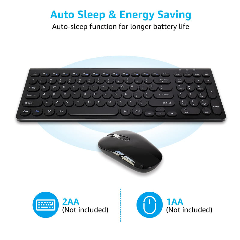 LeadsaiL Wireless Keyboard and Mouse Combo, 2.4G Cordless Mouse and Keyboard Set with Numeric Keypad, Ultra-Slim, Compact, Quiet, for Windows, Mac, Computer, Desktop, PC, Notebook, Laptop Black-Retro Key Cap
