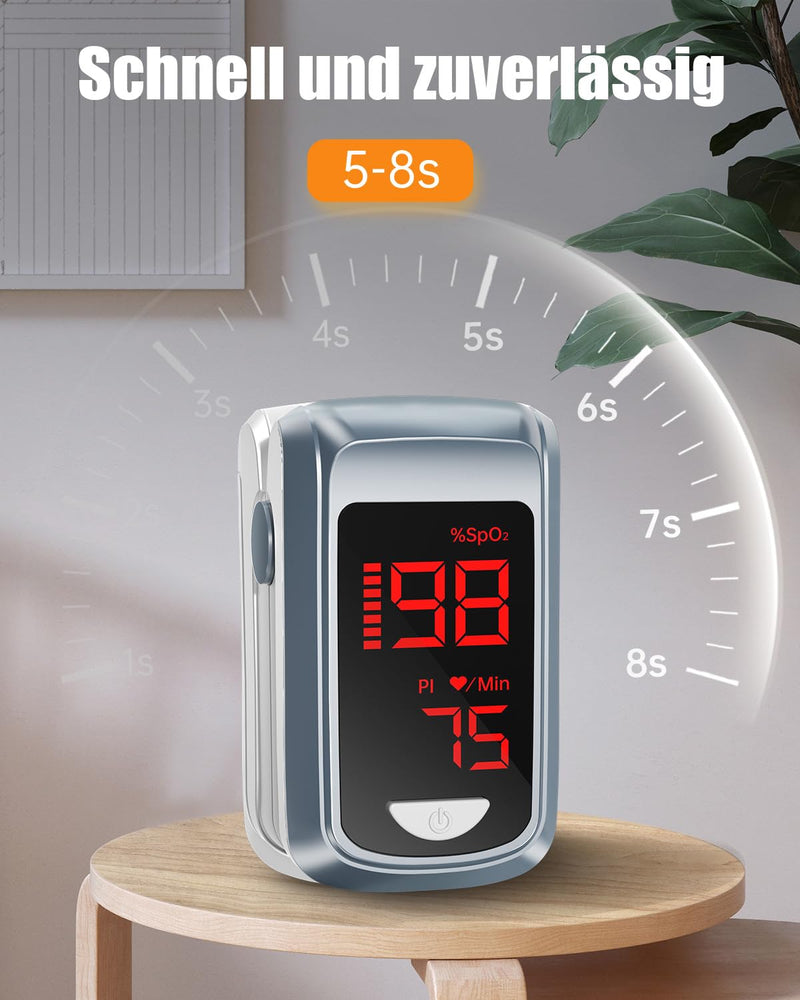 HOLFENRY Pulse Oximeter Oxygen Saturation Meter Finger Pulse Oximeter Finger Oximeter Pulse Monitor for Measuring SpO2, Pulse and Perfusion Index (PI) for Adults at Home or Outdoor Sports gray