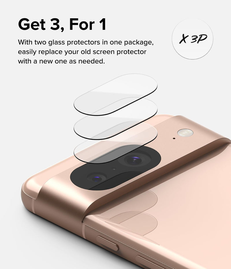 Ringke Camera Glass [Multi-Layer Protection] Compatible with Google Pixel 8 Camera Lens Protector, Tempered Glass Cover - 3 Pack
