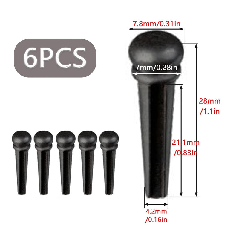 6pcs Acoustic Guitar Bridge Pins, Ebony Wood Acoustic Guitar String Pins with Guitar Pin Puller, Bridge Pins Replacement Parts for Acoustic Guitar Pure Ebony