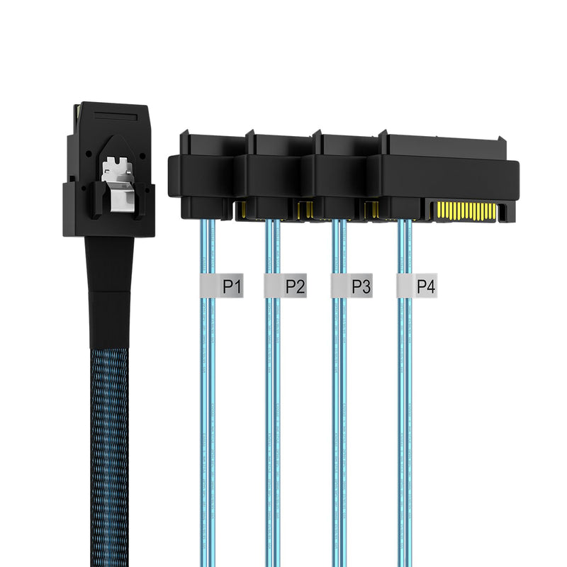 Mini-SAS to SAS-Cable: 1M SFF-8087 to SAS SFF-8482 Connector 4X SAS 29Pin with SATA-Power Adapter Cable (3.3FT)