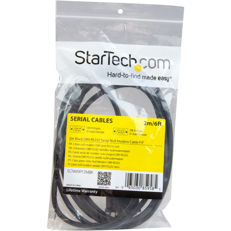 StarTech.com 2m Black DB9 RS232 Serial Null Modem Cable F/F - DB9 Female to Female - 9 pin RS232 Null Modem Cable - 2 meter, Black (SCNM9FF2MBK) 6 ft / 2m