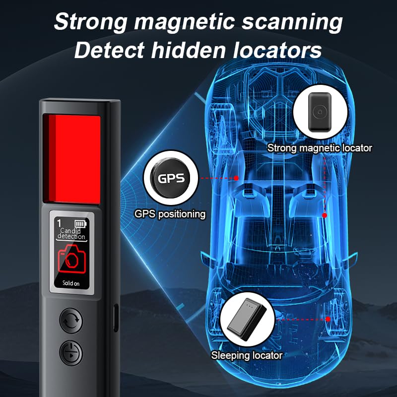Hidden Camera Detectors, Spy Camera Detectors, 2025 Upgraded Device Finder for Hotels Car Office Home Travel Meetingroom, Signal Scanner Mini Design, 8 Levels Sensitivity 9 Modes, 25H Working Time Black