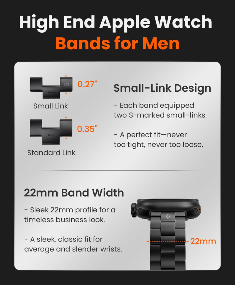 Titanium Band for Apple Watch Ultra 3/2/1 49mm Series 11/10 46mm | Grade 5 Titanium Apple Watch Band, Anti-Scratch DLC Coating, Micro-Adjust Link, 22mm Classic Metal Bands for Men Gift-CRNS03 CRNS03 | Black