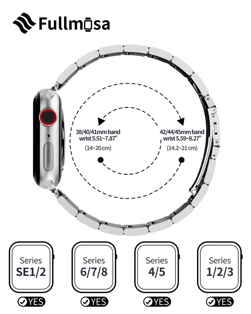 ullmosa Compatible Stainless Steel Apple Watch Band 44mm/45mm/42mm Golden with Case & Compatible Metal No tool needed Apple Watch Band with Case 44mm/45mm/42mm,Silver