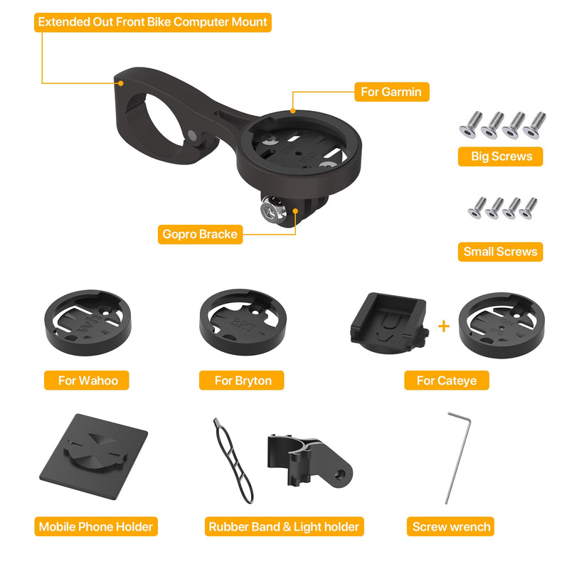Bike Computer Mount For Aero Bars - Aero Bar Bike Computer Mount For Garmin Edge, Aero Bar Computer Mount Compatible with Garmin GPS Bike Computer, Wahoo, Bryton, Cateye, GoPro Full Range & Flashlight Black