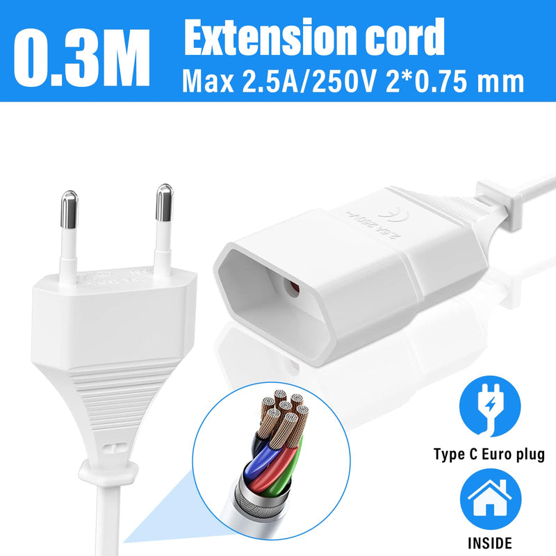EU Extension Plug Extension Cable Euro Plug, 3-in-1 Socket Adapter with Flexible Cable, Euro Flat Power Cable Extension, 2 m EU Flat Plug Distributor, 250 V, White 3 in 1 socket adapter