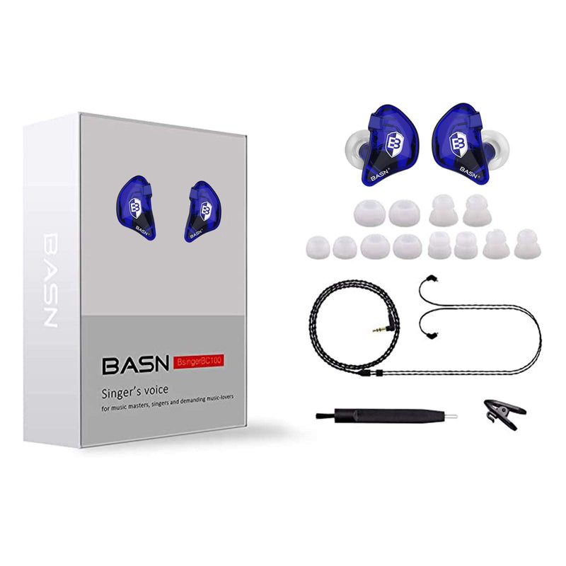 BASN Bsinger BC100 in Ear Monitor Headphones,Blue | Universal Fit Noise Isolating IEM Earphones for Musicians Singers Studio Audiophiles Blue