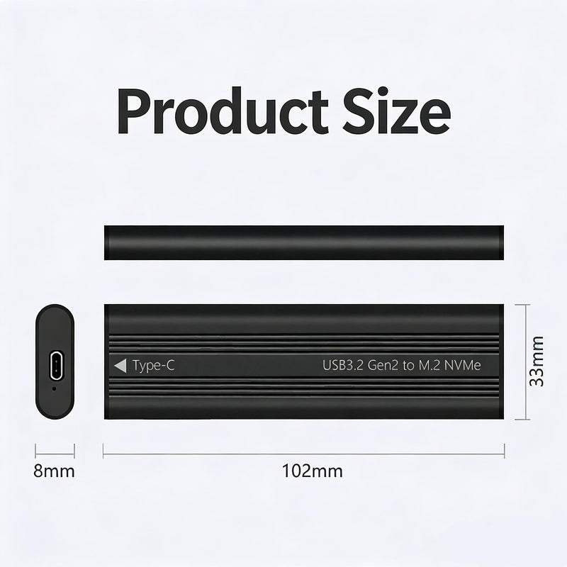 M.2 NVMe SSD Enclosure, USB 3.2 Gen2 10Gbps M.2 to USB-C Adapter, Aluminum PCIe External Case, Support 2230/2242/2260/2280 M/B&M Key SSD, UASP Trim for Mac Windows Linux(SSD Not Included)