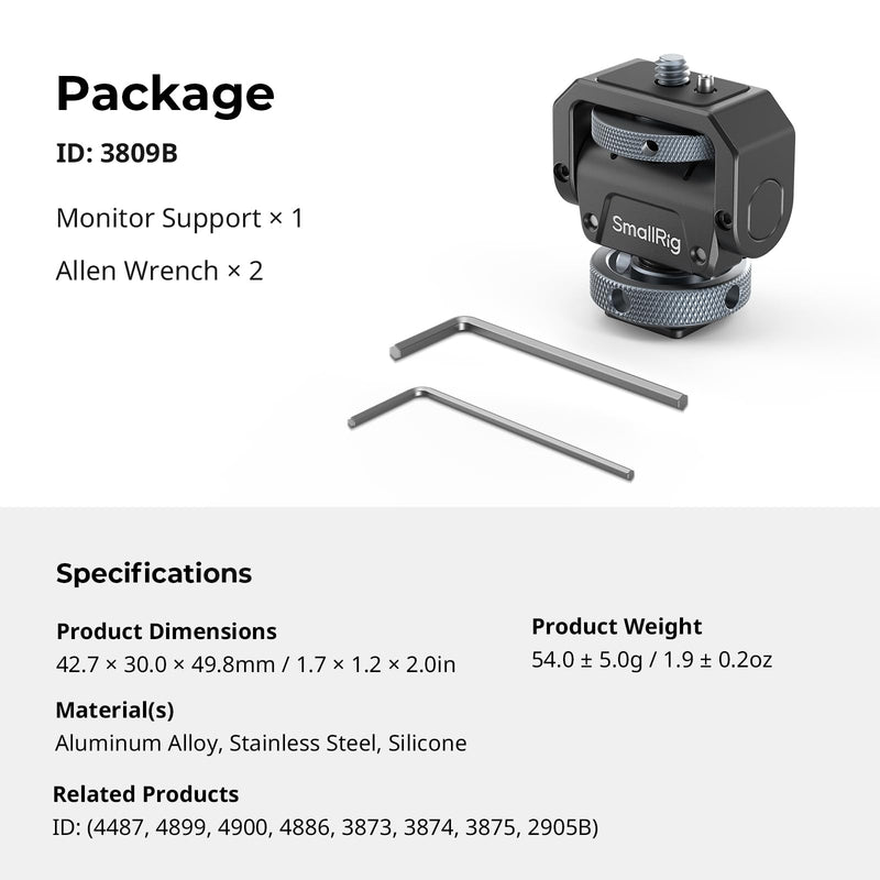 [AUSTRALIA] - SmallRig Camera Monitor Mount Lite with Cold Shoe, Swivel 360° and Tilt 180° Holder for Field Monitor, LED, Flash and Video Shooting Photography Accessories, Max Load Capacity of 90° Tilt 3.2kg 