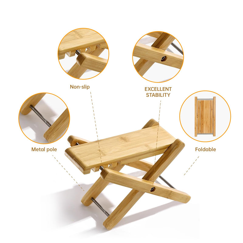 Bamboo Guitar Foot Stool - Wooden Guitar Foot Rest Support with 4 Gears Adjustable, Foldable Footstool Footrest from 4.5" to 8" for Classical Acoustic Electric Accessory