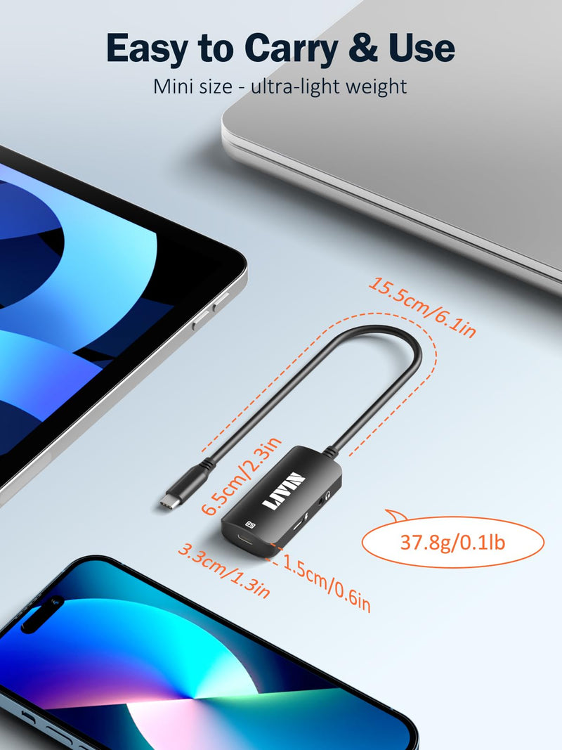 LIVIN USB C to Portable Monitor、AR Glasses XREAL One、Air 2 Pro/VITURE Pro/RayNeo Air 2s、3s/Rokid,【4K@60Hz+PD 100W+Audio 3.5mm】,USB C to Type C Adapter iPhone15/16、Android、PC、Switch、Steam Deck、Rog Ally Black