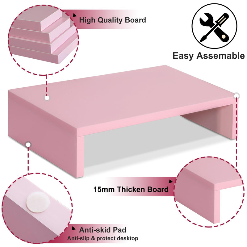 3 PCS Pink Monitor Stand Wood