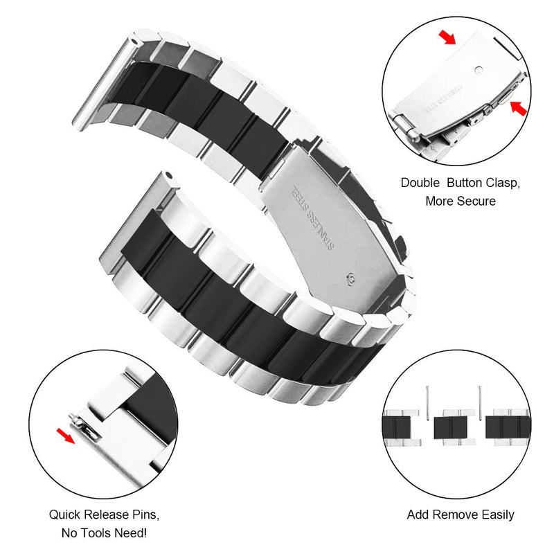 valkit Compatible with Galaxy Watch 5/4 40mm 44mm/Galaxy Watch Pro 5 45mm/Galaxy Watch 3 41mm Band for Women Men, 2 Pack 20mm Stainless Steel Metal Bands for Samsung Galaxy Watch 42mm,Sliver/Black