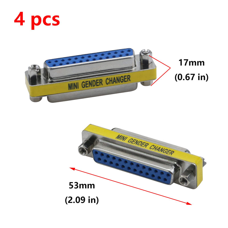 Antrader 4-Pack DB25 25 Pin Serial Port Female to Female Mini Gender Changer Coupler Adapter RS232 Connector DB25 (Female to Female)
