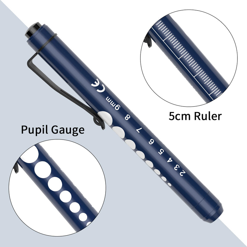 Diagnostic Light Pupil Light, RISEMART Pack of 2 Reusable LED Pen Lamp with Pocket Clip as Nurses Doctors Students Pen Light (Dark Blue and Black) Dark blue and black