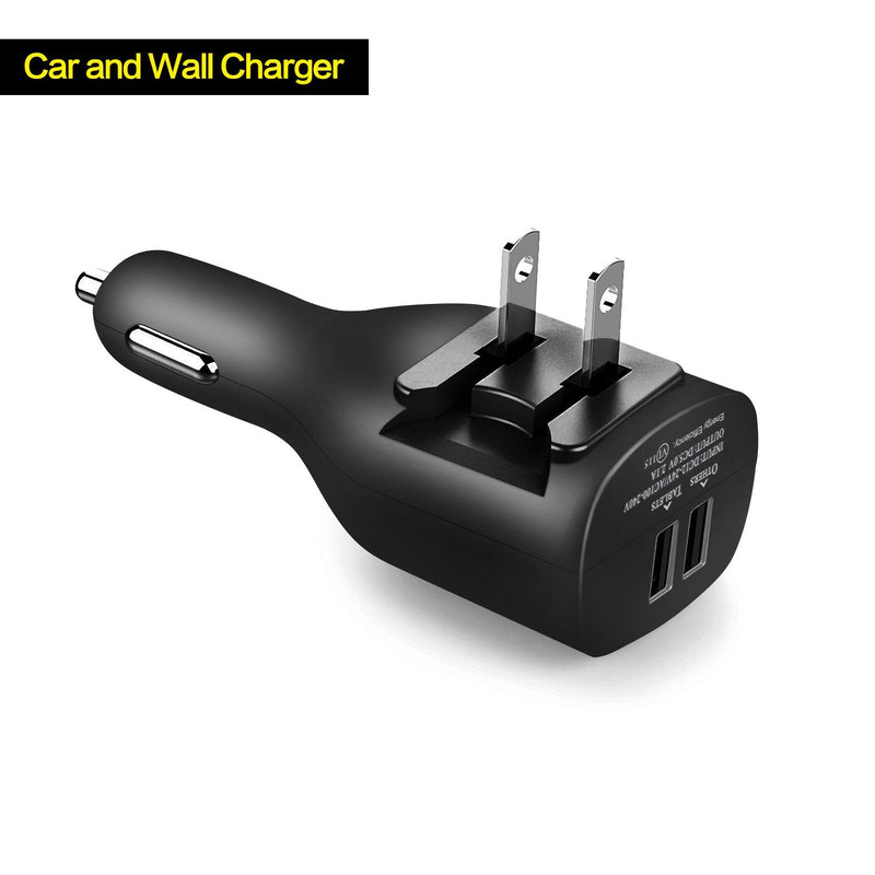 NDLBS 2Pack USB Car Charger, 2-in-1 Portable With Foldable Plug Wall Charger for iPhone X XR XS 7 8 Plus Note 8 9 Galaxy S8 S9 Plus LG Pixel 2Pack Black