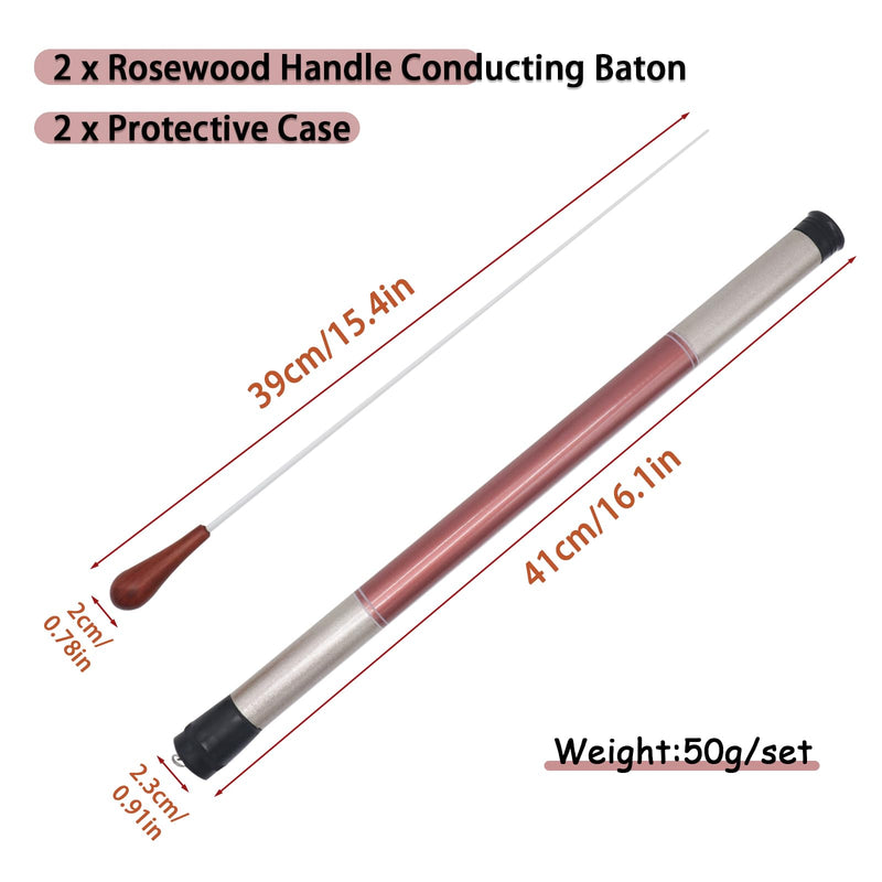 2Pcs 15 Inch Lightweight Wood Handle Conducting Baton, Professional Orchestra Conductor Wand with Case for Music Directors, Choral Symphony & Band Leaders Rosewood