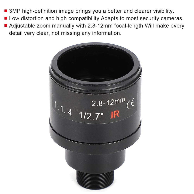 2.8-12mm CCTV Camera Lens, 1/2.7 3MP 2.8-12mm M12 HD Manual Zoom M12 Mount CCTV Board Lens for Security Camera