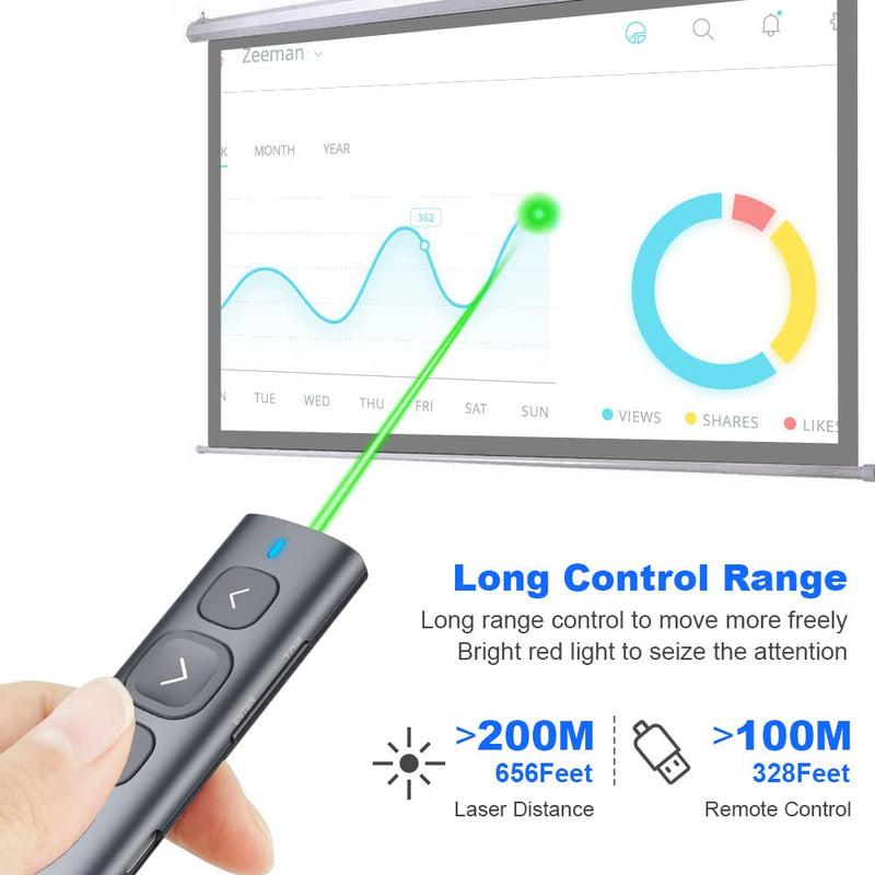 NORWII N95 Green Light Pointer, 330 FT Long Control Range Designed for Large Occasion, Rechargeable Wireless Presenter Remote Presentation USB PowerPoint PPT Clicker for Mac, Laptop, Computer Black,Green