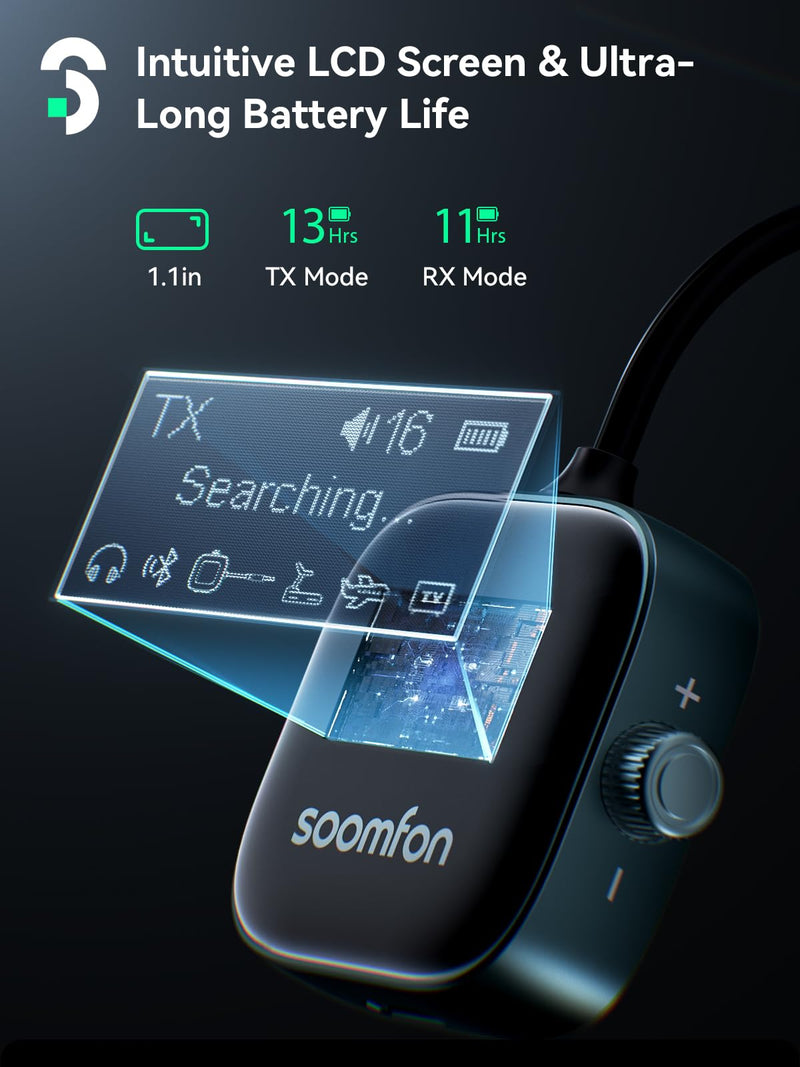 [AUSTRALIA] - SOOMFON Airplane Bluetooth 5.3 Transmitter for 2 Airpods or Headphones 2-in-1 Airplane Bluetooth Adapter Receiver with LCD Display 3.5mm for Plane Flying Gym Car Home Stereo System 