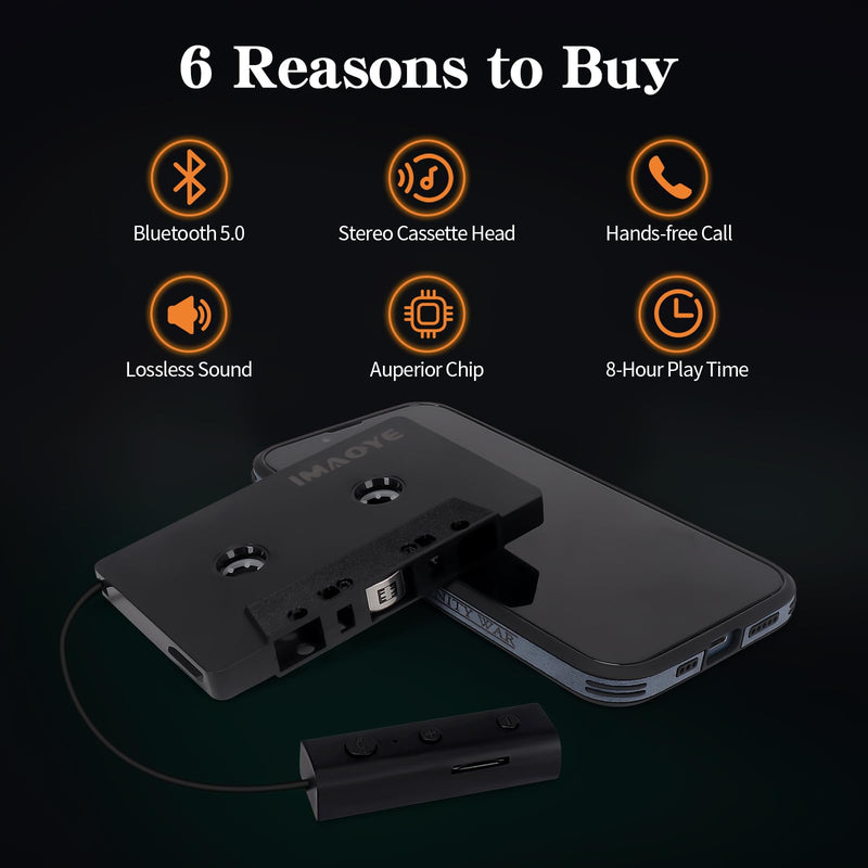 2024 New Bluetooth 5.1 Car Audio Stereo Cassette Vehicle Tape Converter Cassette Work While Charging Support TF Card（Four-Channels）