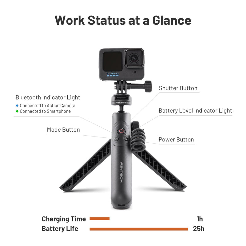[AUSTRALIA] - PGYTECH CapLock MantisPod Power, Battery Handle Mount for Gopro, 5000mAh Power Stick for Gopro 12/11/10, Charging Selfie Vlog Attachment Tripod Monopod with CapLock Action Camera and 1/4" Adapter 