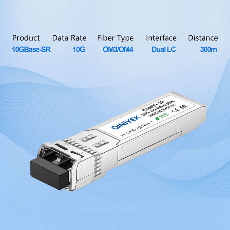 4Pack 10Gbase-SR SFP+ LC Transceiver, 10G Multimode SFP Module 850nm, up to 300 Meters, for Cisco SFP-10G-SR, Ubiquiti UniFi UF-MM-10G, Meraki MA-SFP-10GB-SR, Mikrotik, TP-Link and More x4