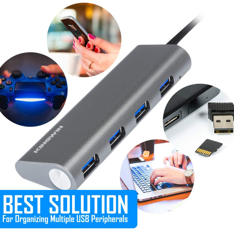 USB Hub 4-Port (5Gps) Transfer Speed Kingwin Data Hub for Flash Drive & Card Reader on MacBook Pro, Mac Computer, Mini Computer, Mac Pro, and more 4 PORT USB 3.0