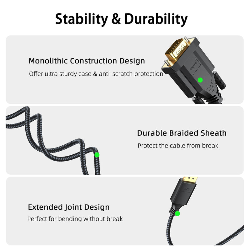 DisplayPort to VGA Cable 3ft 5 Pack, DP Display Port to VGA Adapter Cable Converter Male to Male Braided Cord for Monitor Desktop Laptop Display Projector HDTV 3 Feet