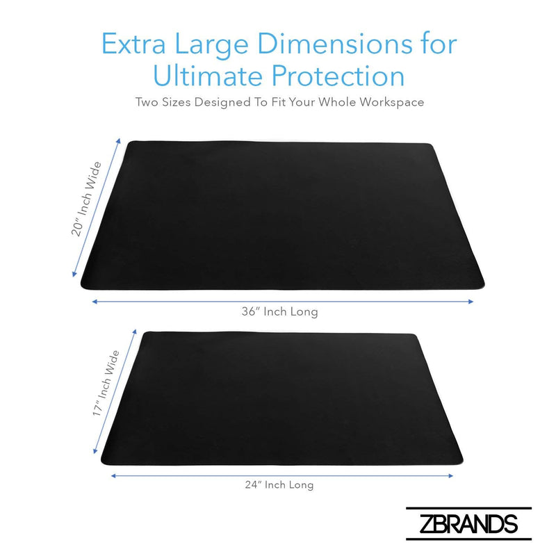 ZBRANDS // Leather Smooth Desk Mat Pad Blotter Protector 24" x 17", Midnight Black, Extended Non-Slip Rectangular, Laptop Keyboard Mouse Pad 24" x 17"