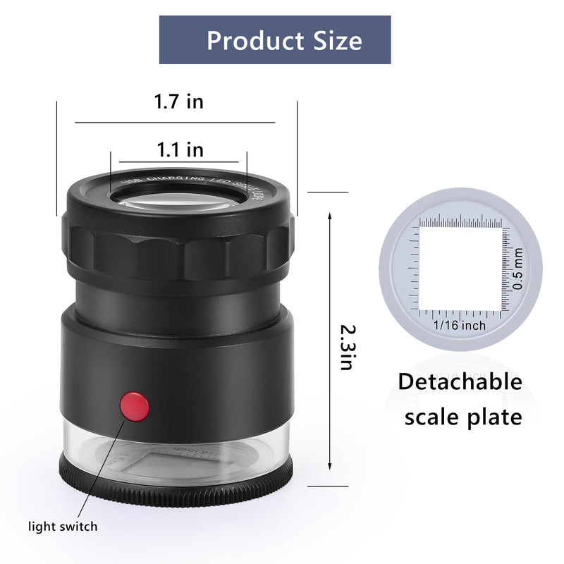[AUSTRALIA] - 30X Loupe Magnifier, USB Rechargeable 8 Lights Portable Eye Loupe Sewing Magnifying Glass for Watches, Jewelry, Coins, Currency, Stamps 