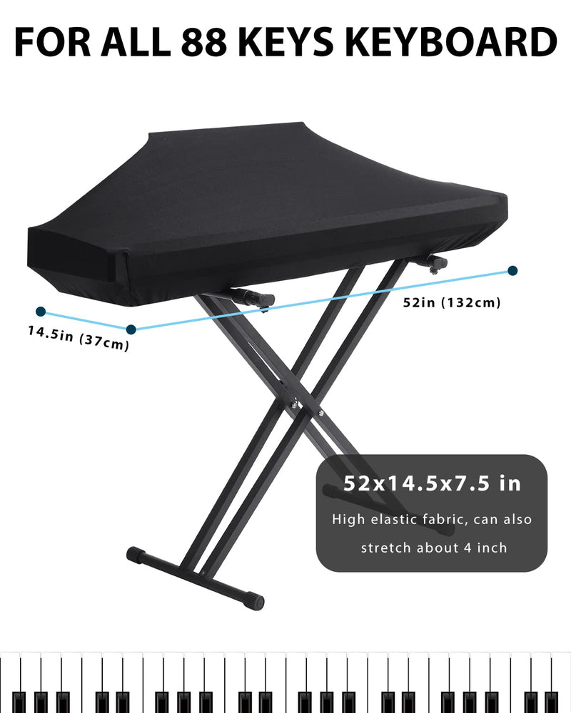 Piano Keyboard Dust Cover - 88 Keys Stretchy Adjustable Electric Piano Music Keyboard Cover for Durable Elastic & Cord Lock, Full Cover Elastic Music keyboard Protector Covers Black