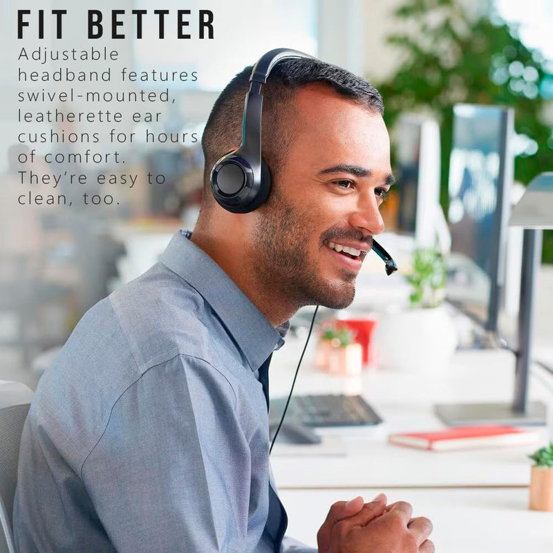 Logitech H390 Wired Headset for PC/Laptop, Stereo Headphones with Noise Cancelling Microphone, USB-A, in-Line Controls, Works with Chromebook - Black 1 Pack