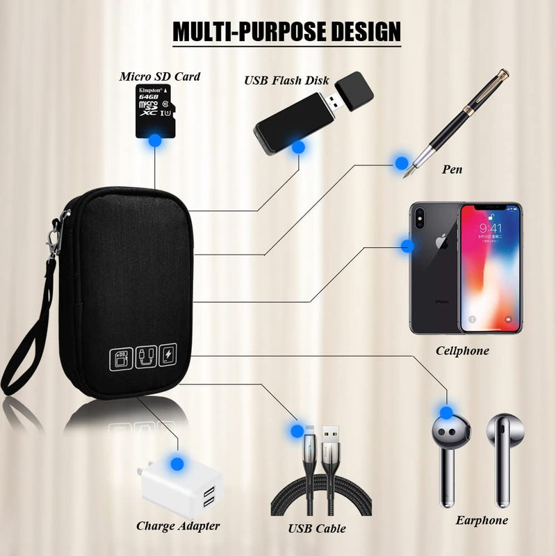 Electronic Organizer Bag Cable Organizer Travel Cord Organizer Case Pouch Portable Carrying Case for Charger Hard Drive Earphone USB SD Card (Black) Black