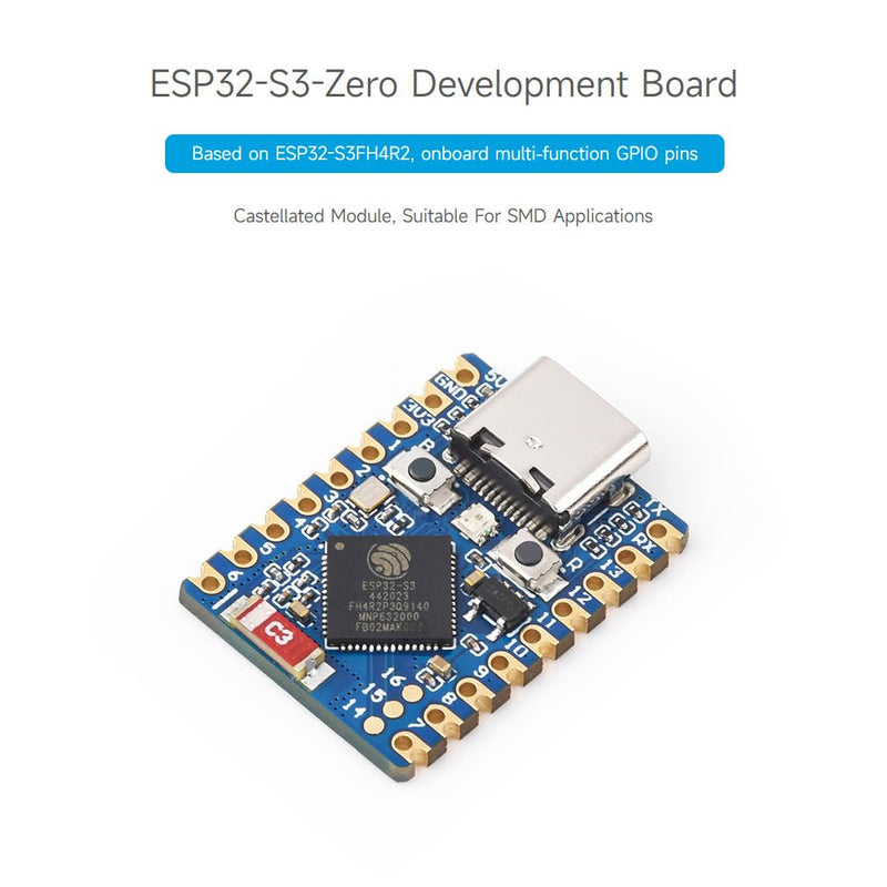 Waveshare ESP32-S3 Mini Development Board (2pcs), Based On ESP32-S3FH4R2 Dual-Core Processor, 240MHz Running Frequency, 2.4GHz Wi-Fi
