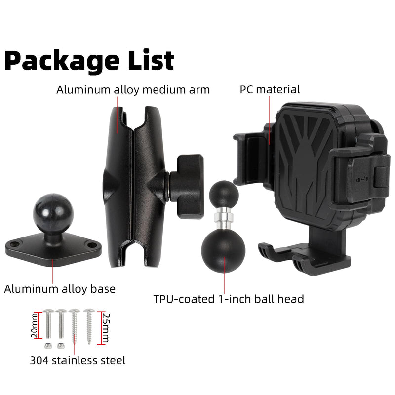 Heavy Duty Phone Mount Holder with Vibration Dampener for Boat Truck Car [Camera Friendly] [1s Lock & Release] [Aluminum Screw-Mounted AMPS Diamond Base & Medium Arm], Fits 4.7-7.2" Cell Phones