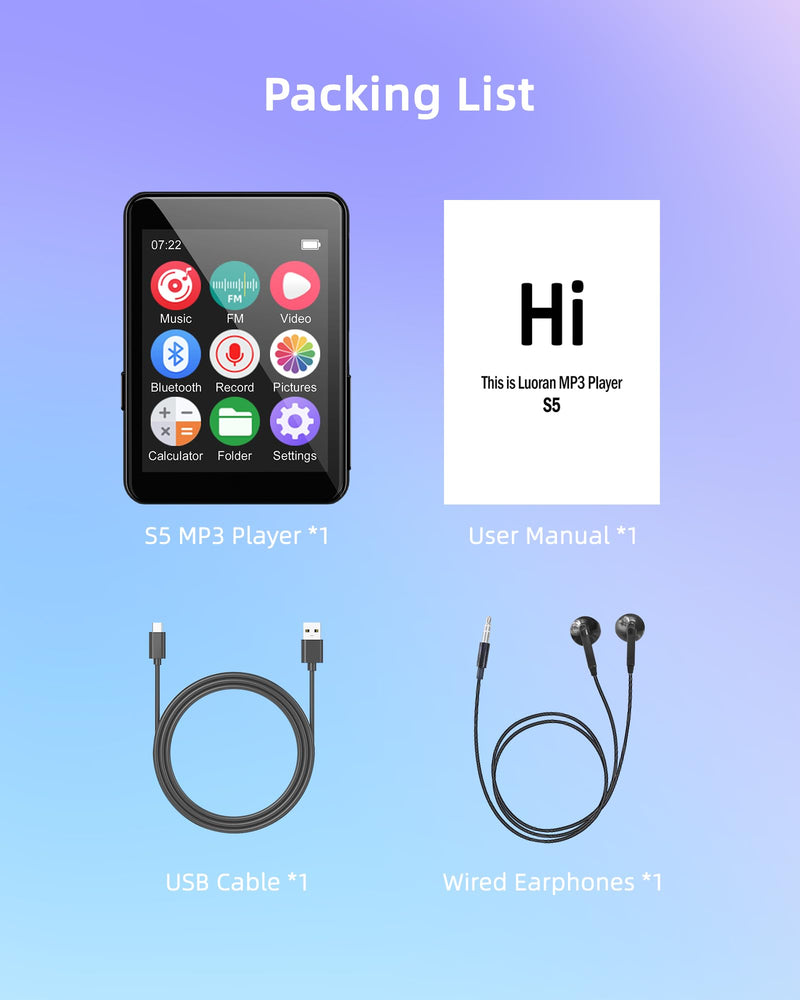 [AUSTRALIA] - 64GB MP3 Player with Bluetooth 5.3, Portable Music Player 2.4" Full Touchscreen with Speaker, FM Radio, Voice Recorder, E-Book (Earphones Included) 