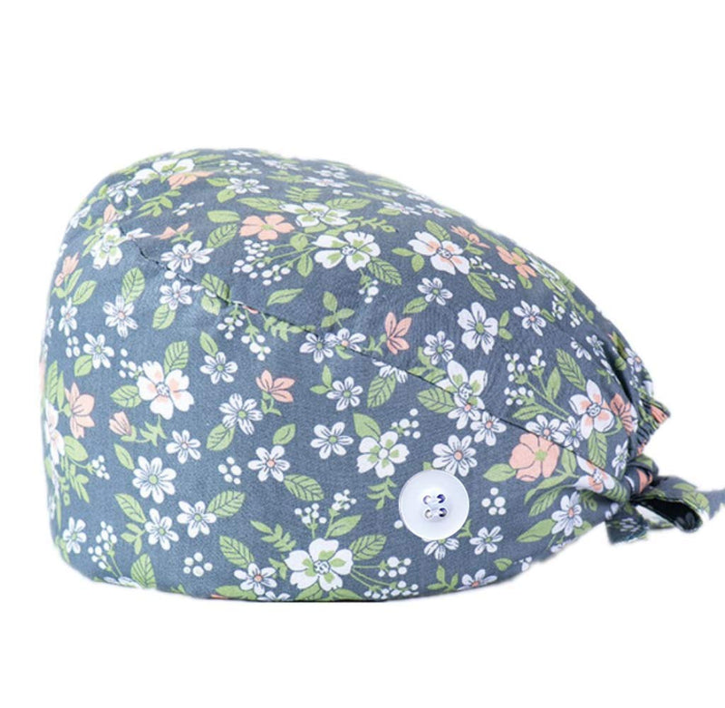 SIMYJOY Op Hood Fabric Women's Scrubbing Cap Printed Hat with Button Cotton Sweatband Adjustable Full Hair Cover One Size c