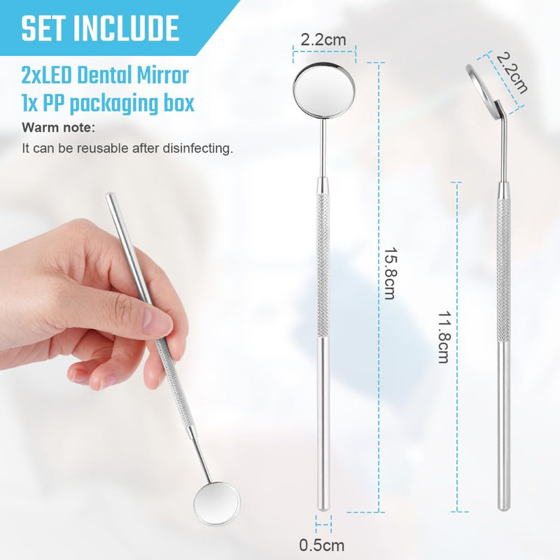 AOOWU Pack of 2 Mouth Mirrors, Dental Mouth Mirror, Stainless Steel Mouth Tooth Mirror, Inspection Mirror, Dental Care Set with Anti-Fog, Dental Care Mirror for Dental Care