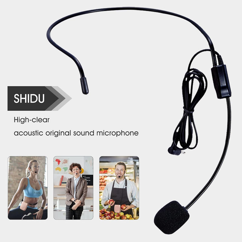 SHIDU Flexible Costume Microphone Headset,Original Sound Adjustable Wired Microphone with 3.5mm Audio Plug for Voice Amplifier Speakers