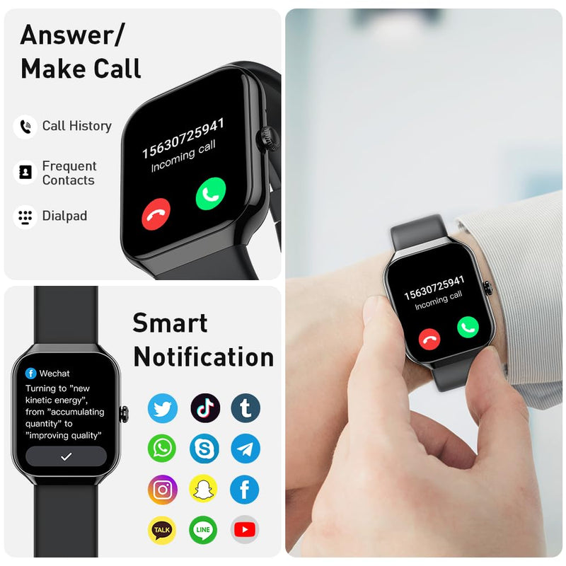 Smart Watch(Answer/Make Call), 1.96" HD Smartwatch for Men Women, 2025 New Fitness Watch with 110+ Sport Modes, Heart Rate, Sleep Monitor, Pedometer, IP68 Waterproof Activity Tracker for Android iOS Black