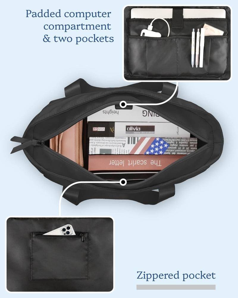 Tote Bag for Women Weekender Bag with Laptop Compartment for Work Nurse Travel Gym Black