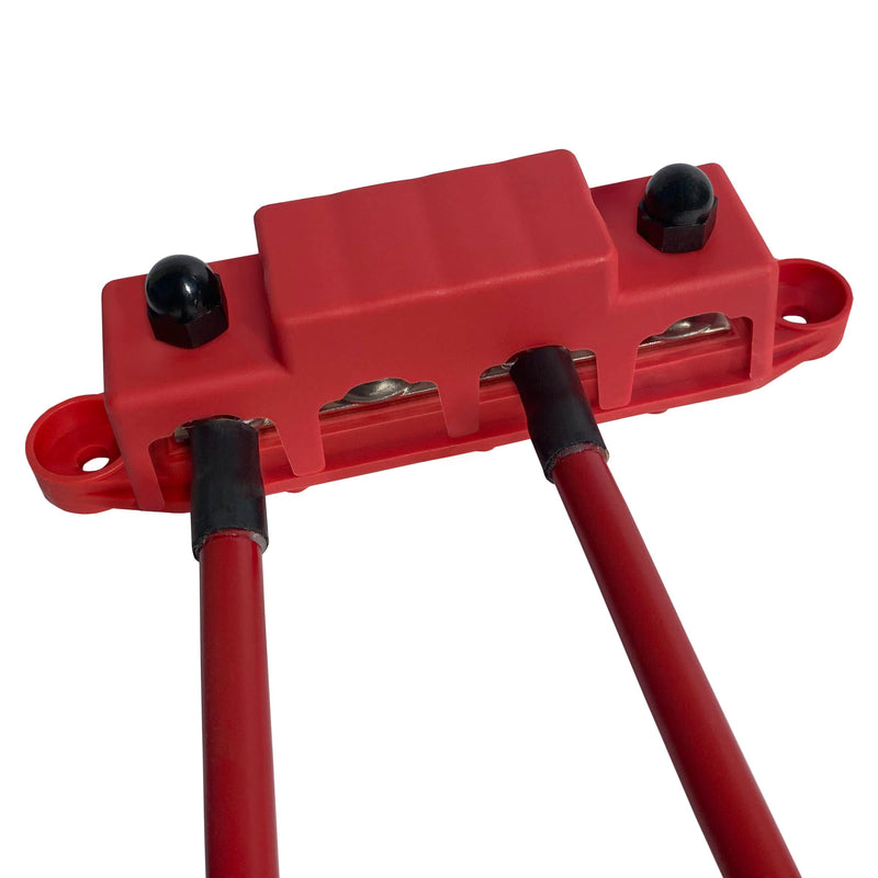 5/16" 4 Post Power Distribution Block Bus Bar Pair with Cover M8-250 Amp Rating – Marine Bus Bar, Automotive, and Solar Wiring – Battery Terminal Distribution Block (5/16", Red + Black) 5/16"