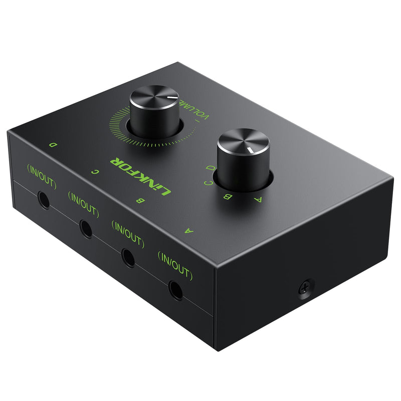 [AUSTRALIA] - LiNKFOR 4 Port 3.5mm Stereo Audio Switch, 4 Way Stereo Audio Selector, 4 Input 1 Output / 1 Input 4 Output Audio Splitter with Volume Control and 4 Channel Switch Knob 4 Ports 3.5mm 